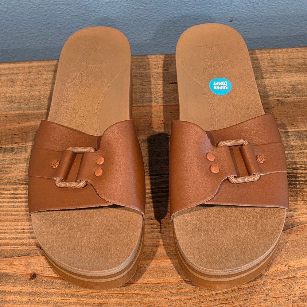 Reef Womens Horizon Hi Slide Tan Platform Vegan Leather Sandals Size 11 - Picture 2 of 11